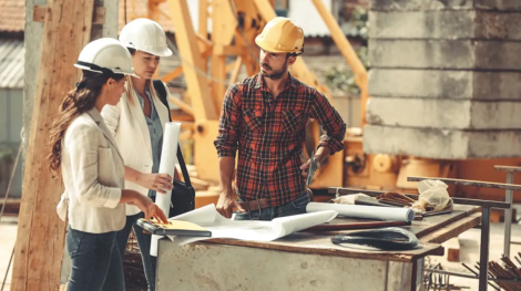 Effective SEO strategies for the construction industry with digital tools and building plans.